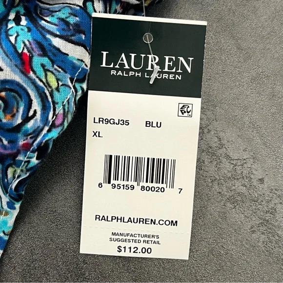NWT Lauren Ralph Lauren Mystic Blue Paisley Dress Swim Cover-Up Women's Size XL - Picture 6 of 8